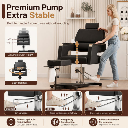 TTGIEET Black Hydraulic Pedicure Chair for Nail Tech with Foot Spa Basin, Adjustable Footrest & Technician Stool
