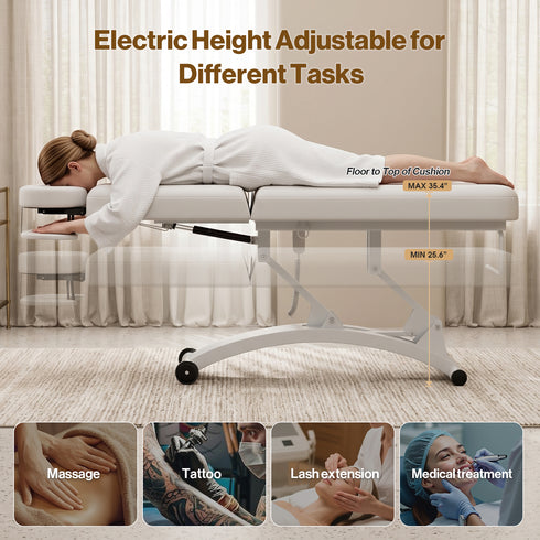 TTGIEET 550 lbs Electric Lift Massage Table, Height Adjustable Spa Esthetician Bed with Remote Control, 55° Adjustable Backrest