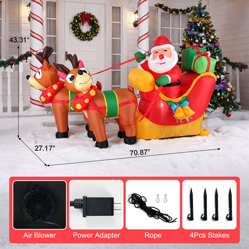 TTGIEET 6ft x 3.6ft Lighted Inflatable Santa and Reindeer | Outdoor Christmas Yard Decoration with Built-in Fan