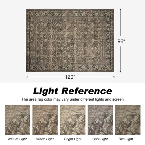 TTGIEET Persian Vintage 8x10 Floral Area Rug, Scalloped Washable Non Slip Stain Resistant Large Carpet for Standard Living King Bedroom Dining Office