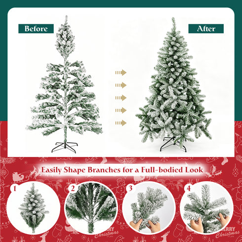 TTGIEET 6FT Pre-Lit Flocked Hinged Christmas Tree with 250 Warm Lights