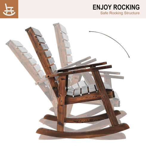 TTGIEET Outdoor Solid Wood Rocking Chairs Set of 2 for Adults, 2PCS Patio Rockers with High Back for Porch, Garden, Lawn, Brown