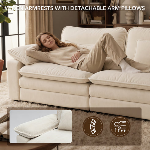 TTGIEET Chenille Cloud Couch L-Shaped, 3-Seat Sofa with Movable Ottoman, Oversized Sectional Couch for Living Room