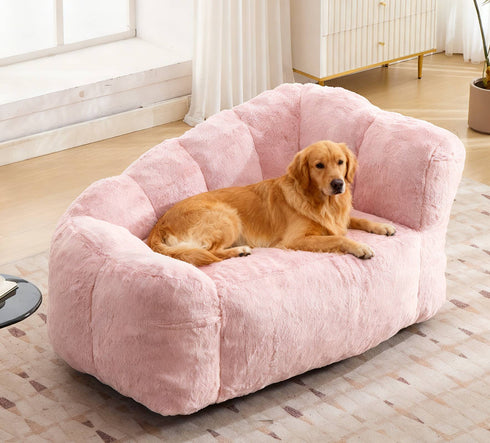 TTGIEET Dog Sofa Couch Bed for Medium, Large Dogs, 51" Pet Sofa with Faux Fur Fabric, Comfortable Pet Couch with Backrest and Armrests