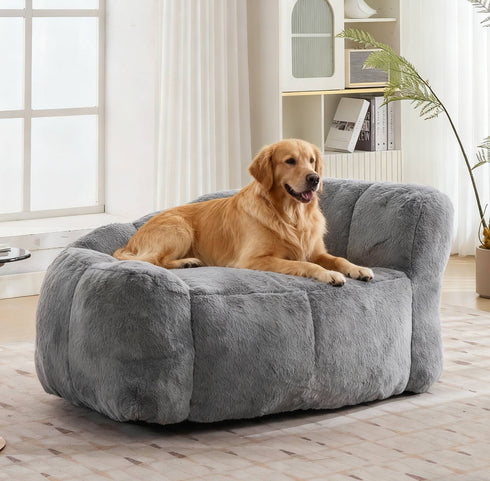 TTGIEET Dog Sofa Couch Bed for Medium, Large Dogs, 51" Pet Sofa with Faux Fur Fabric, Comfortable Pet Couch with Backrest and Armrests