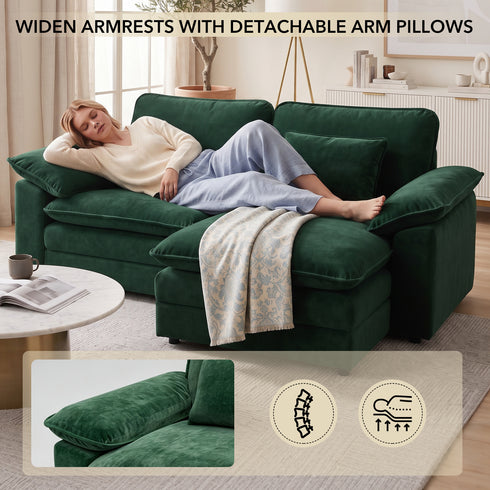 TTGIEET Chenille Cloud Couch L-Shaped, 2-Seat Sofa with Movable Ottoman, Oversized Loveseat Couch for Living Room