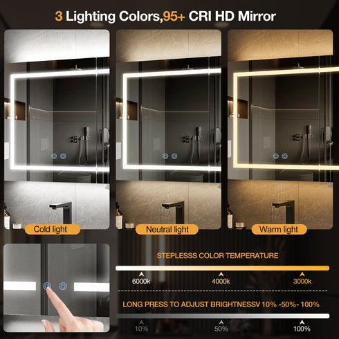 TTGIEET 24"x32" Bathroom Medicine Cabinet with Mirror and 3-Color LED Lights, Anti-Fog, Bathroom Wall Cabinet with 3-Adjustable Shelves Storage Organizer, White