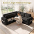 TTGIEET 5-Seater L-Shaped Reversible Sectional Sleeper Sofa, Pull-Out Sofa Bed with Storage & Cup Holders & Adjustable Backrest, Corduroy Couch for Living Room