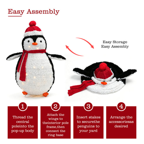 TTGIEET 2 - Piece Fluffy Lighted Penguin Family, 3ft & 2ft Pop - Up Outdoor Christmas Holiday Decoration with 150 LED Lights for Yard Garden
