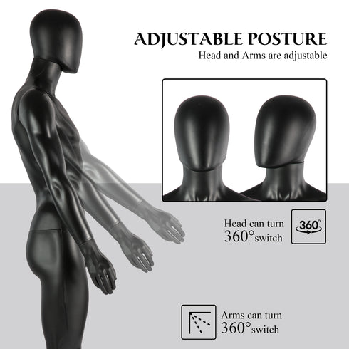 Full-Body Male Mannequin Matte Golden, 6 FT Plastic Man Manequins Stand with Metal Base, Adjustable Head, Flexible Limbs and Detachable Design, Perfect for Clothing Stores
