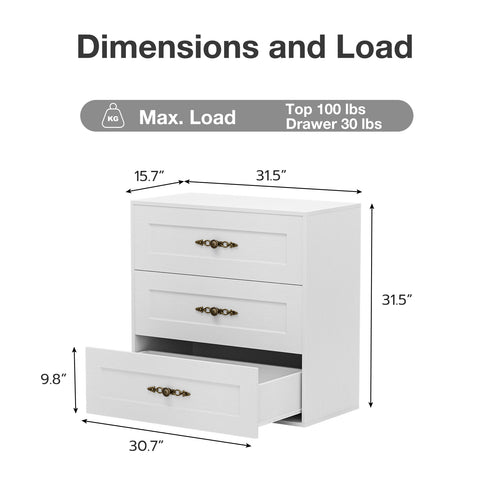 TTGIEET Wooden Dresser with 3 Large Drawers, Modular Media Console Storage Chest of Drawers, Sideboard Credenza for Living Room, Entryway, Kitchen