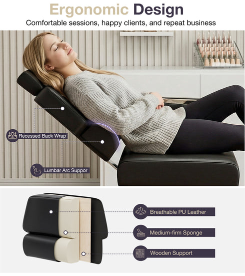 TTGIEET Black Hydraulic Pedicure Chair for Nail Tech with Adjustable Footrest, 360 Swivel, No Plumbing for Salon