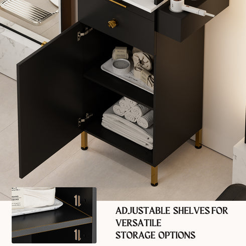 TTGIEET Salon Stations for Hair Stylist, Barber Station w/Glass Shelf & Golden Handles, Hair Salon Station Beauty Salon Spa Equipment w/6 Hair Dryer Holders, 2 Storage Cabinet & Drawers