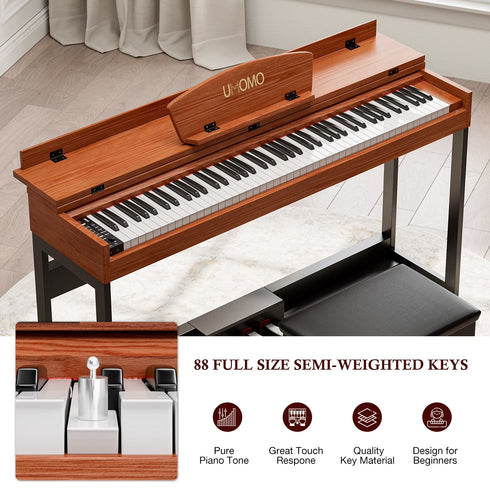 UMOMO 88 Key Digital Piano Keyboard, Full Size Electric Piano with Piano Metal Stand, Headphone Jack, 3 Pedal, Electronic Piano for Beginner, Adults