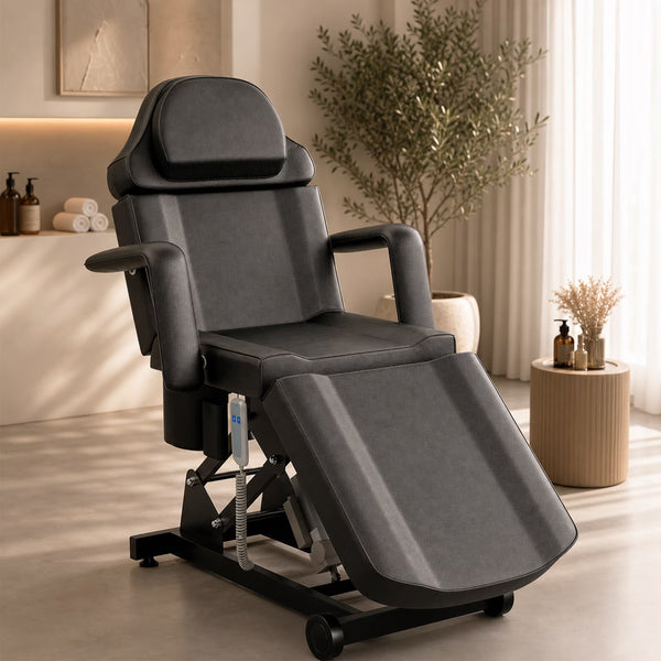 TTGIEET Electric Facial Bed 4-Section Massage Table w/ 3 Motors & Remote – Adjustable Beauty Bed for Esthetician, Tattoo, Spa, Waxing, Lashing (Black)