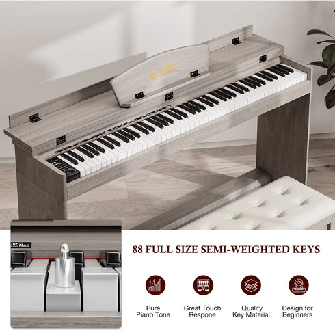TTGIEET 88-Key Upright Digital Piano with Bench, Full-Size Electric Keyboard with Stand and 3 Pedals, Headphone Jack