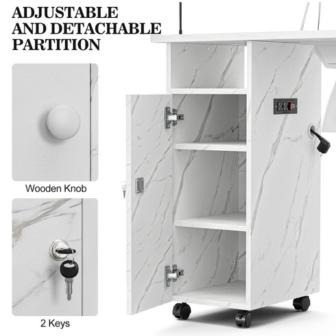 TTGIEET Manicure Table Nail Station with Power Outlets, Marble Grained Nail Tech Table Nail Table Station w/Dust Collector, Non-Woven Drawers, Desk Lamp & Wrist Cushion