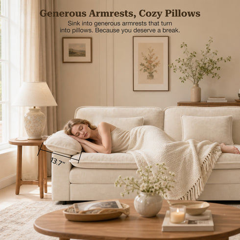 TTGIEET L-Shaped Sectional Sofa, 3-Seat Cloud Couch with Movable Ottoman, Oversized Chenille Sofa for Living Room