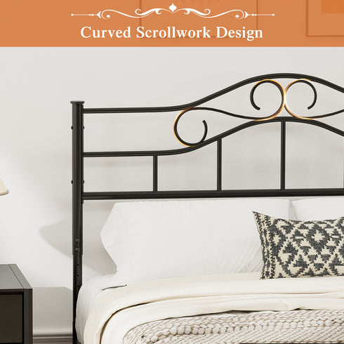 TTGIEET Metal Full Headboard, Adjustable Height, Vintage Iron Scrollwork Design with Bed Frame Brackets Adapter