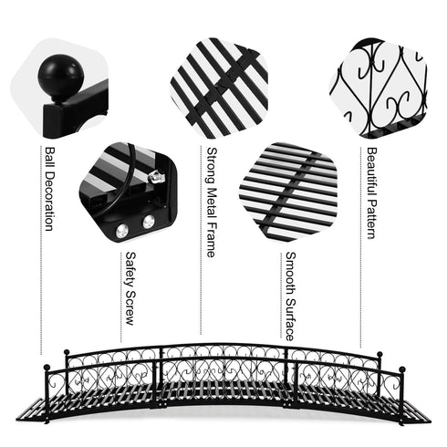 TTGIEET Metal Garden Bridge 8 FT, Durable Decorative Footbridge with Siderails Large Outdoor Bridges, Weight Capacity 770 lbs for Backyard, Creek, Lawn, Stream