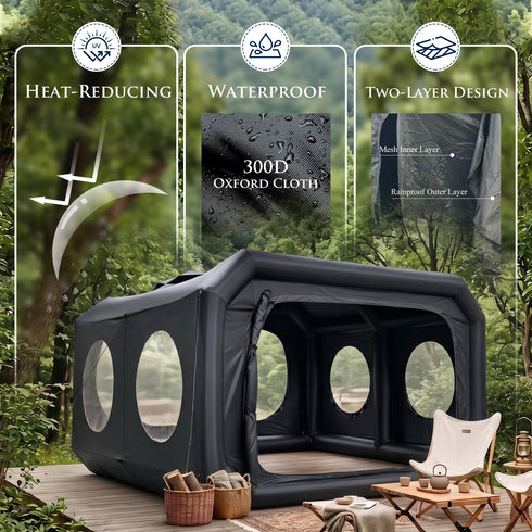 TTGIEET 8-10 Person Inflatable Camping Tent with Pump, 420D Waterproof Oxford Fabric, 2 Doors & 4 Mesh Windows, Heavy-Duty Black Air Beam Family Tent with Pegs & Ropes