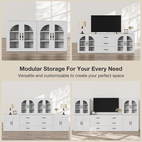 TTGIEET Sideboard Buffet Cabinet Modern Accent Console Cabinet with Arched Glass Doors and Storage,White,for Living Room,Dining Room,Entryway