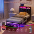 TTGIEET Twin XL Upholstered Bed Frame w/ Storage Headboard, Drawer, Charging & LED, Dark Grey, No Box Spring