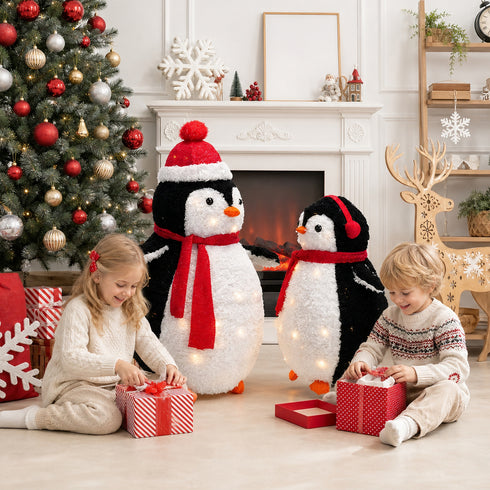 TTGIEET 2 - Piece Fluffy Lighted Penguin Family, 3ft & 2ft Pop - Up Outdoor Christmas Holiday Decoration with 150 LED Lights for Yard Garden