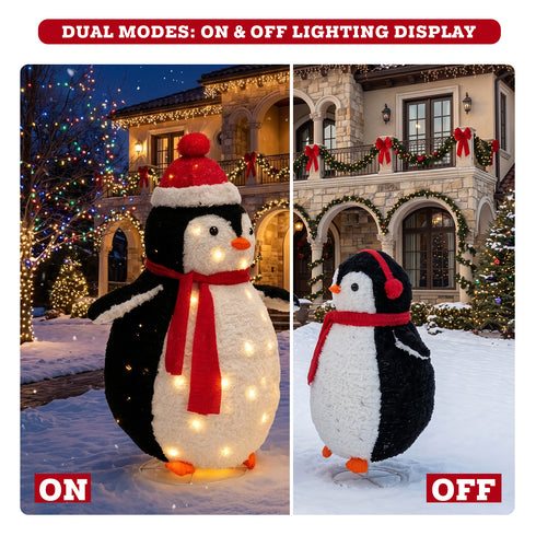 TTGIEET 2 - Piece Fluffy Lighted Penguin Family, 3ft & 2ft Pop - Up Outdoor Christmas Holiday Decoration with 150 LED Lights for Yard Garden
