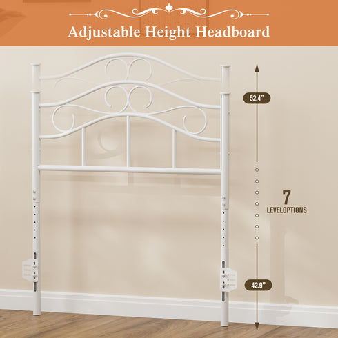 TTGIEET Metal Twin/Twin XL Headboard, Adjustable Height, Vintage Iron Scrollwork Design with Bed Frame Brackets Adapter