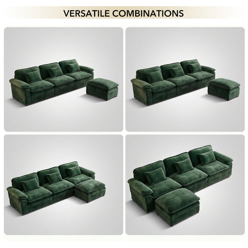 TTGIEET Chenille Cloud Couch L-Shaped, 3-Seat Sofa with Movable Ottoman, Oversized Sectional Couch for Living Room