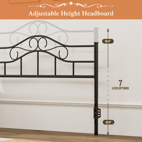 TTGIEET Metal Queen Headboard, Adjustable Height, Vintage Iron Scrollwork Design with Bed Frame Brackets Adapter