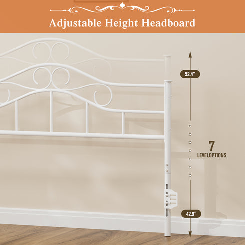 TTGIEET Metal Full Headboard, Adjustable Height, Vintage Iron Scrollwork Design with Bed Frame Brackets Adapter