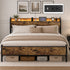 TTGIEET King Size Bed Frame with Storage Headboard, Charging Station & LED Lights – Sturdy Metal Platform, No Box Spring Needed, Easy Assembly, Rustic Brown