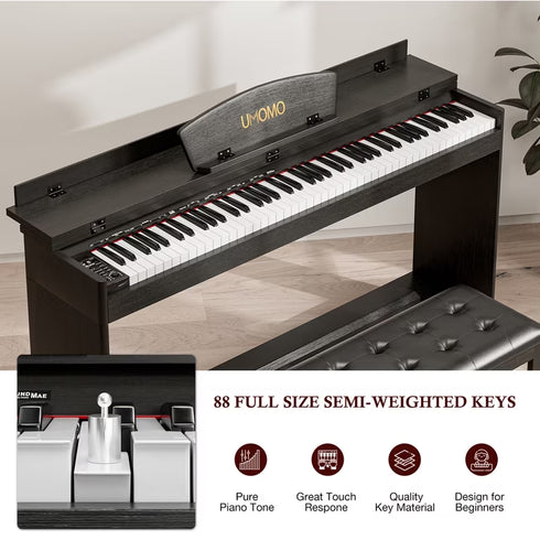 TTGIEET 88-Key Upright Digital Piano with Bench, Full-Size Electric Keyboard with Stand and 3 Pedals, Headphone Jack