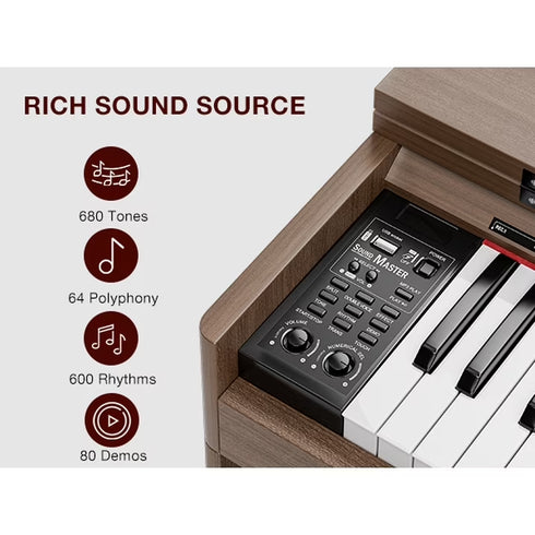 TTGIEET 88-Key Upright Digital Piano with Bench, Full-Size Electric Keyboard with Stand and 3 Pedals, Headphone Jack