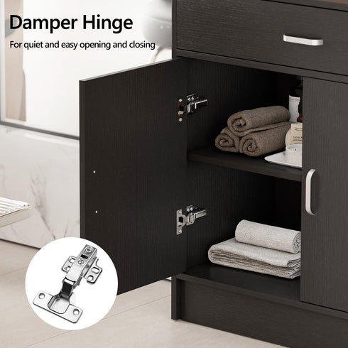 TTGIEET 5-Drawers Salon Furniture Salon Storage Station, Free Standing Cabinet for Hair Stylist, Beauty Spa Furniture w/1 Large Capacity Cabinet & 1 Open Shelf, Spa Bathroom Equipment, Black