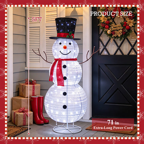 TTGIEET 5ft Lighted Pop-Up Snowman Outdoor Christmas Decoration with 140 LED Lights, Hat & Scarf