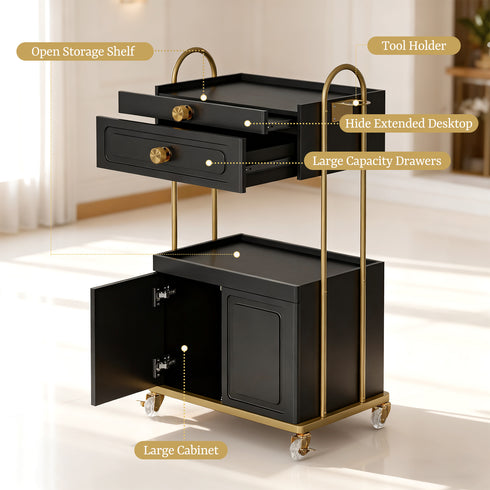 TTGIEET Salon Trolley Cart with Lockable Wheels, Salon Station Cabinet with Drawer & Cabinet for Hair Stylist Makeup Tool Organizer for Beauty Spa Barbershop