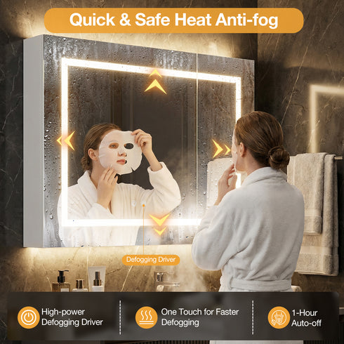 TTGIEET 24"x32" Bathroom Medicine Cabinet with Mirror and 3-Color LED Lights, Anti-Fog, Bathroom Wall Cabinet with 3-Adjustable Shelves Storage Organizer, White