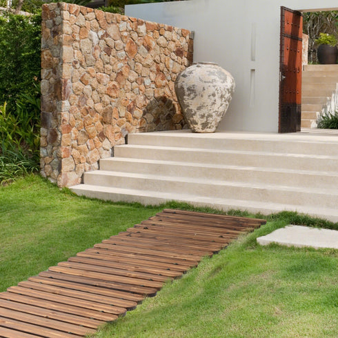 TTGIEET Roll Out Straight Wood Garden Pathway, 12 ft x 17 in Walkway Path with Rounded Edges & Wire Rope Connectio for Backyard Wedding Party