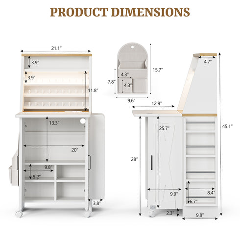 TTGIEET TTGIEET Folding Sewing Cabinet with Built-in Power Outlet, LED Light, Storage Shelves & Thread Organizer, Barn Door Style