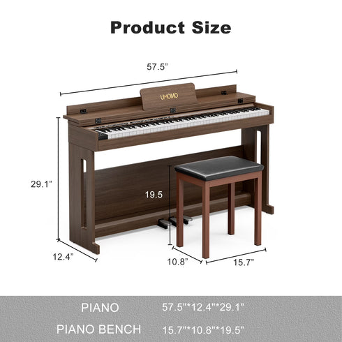 UMOMO 88 Weighted Key Digital Piano Keyboard with Piano Bench, Full Size Electric Piano with Piano Stand, Headphone Jack, 3 Pedal, Electronic Piano for Beginner, Adults