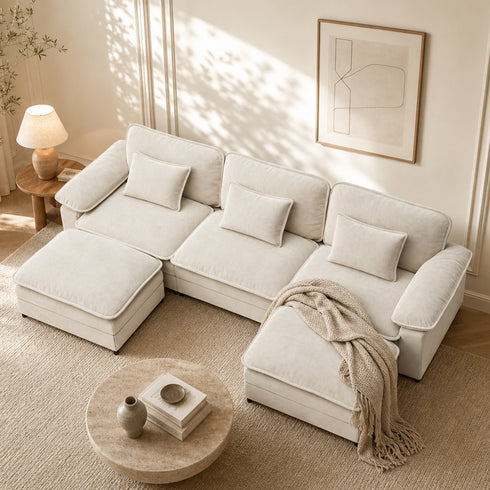 TTGIEET U-Shaped Sectional Sofa, 3-Seat Cloud Couch with 2 Reversible Ottomans, Oversized Chenille Sofa for Living Room