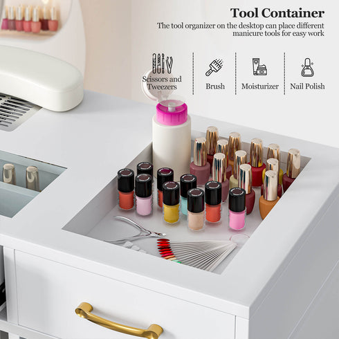 Paddie Nail Desk, built-in dust collector, multi-drawers