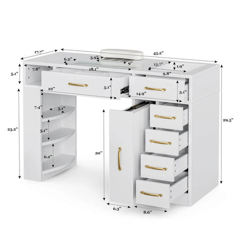 Paddie Nail Desk, built-in dust collector, multi-drawers