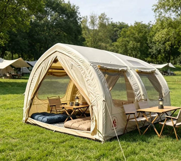 TTGIEET 4-6 Person Inflatable Sailboat Cabin Tent with Pump, Waterproof & Windproof, Easy 5-Min Setup, Large Camping Air Tent, Beige