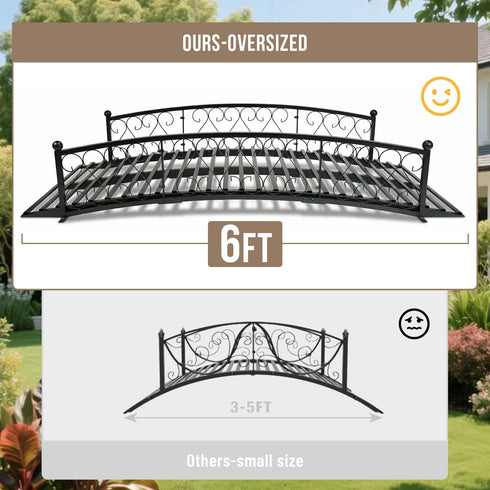 TTGIEET 6 FT Metal Arch Backyard Garden Bridge with 660 lbs, Durable Decorative Footbridge with Siderails, Outdoor Bridges for Creek, Lawn, Stream(Black)