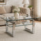 TTGIEET Mirrored Glass Coffee Table, Modern 2-Tier Tempered Glass End Table with Sturdy Metal Legs, Rectangle Silver Tea Table for Living Room, Office, Home