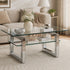 TTGIEET Mirrored Glass Coffee Table, Modern 2-Tier Tempered Glass End Table with Sturdy Metal Legs, Rectangle Silver Tea Table for Living Room, Office, Home
